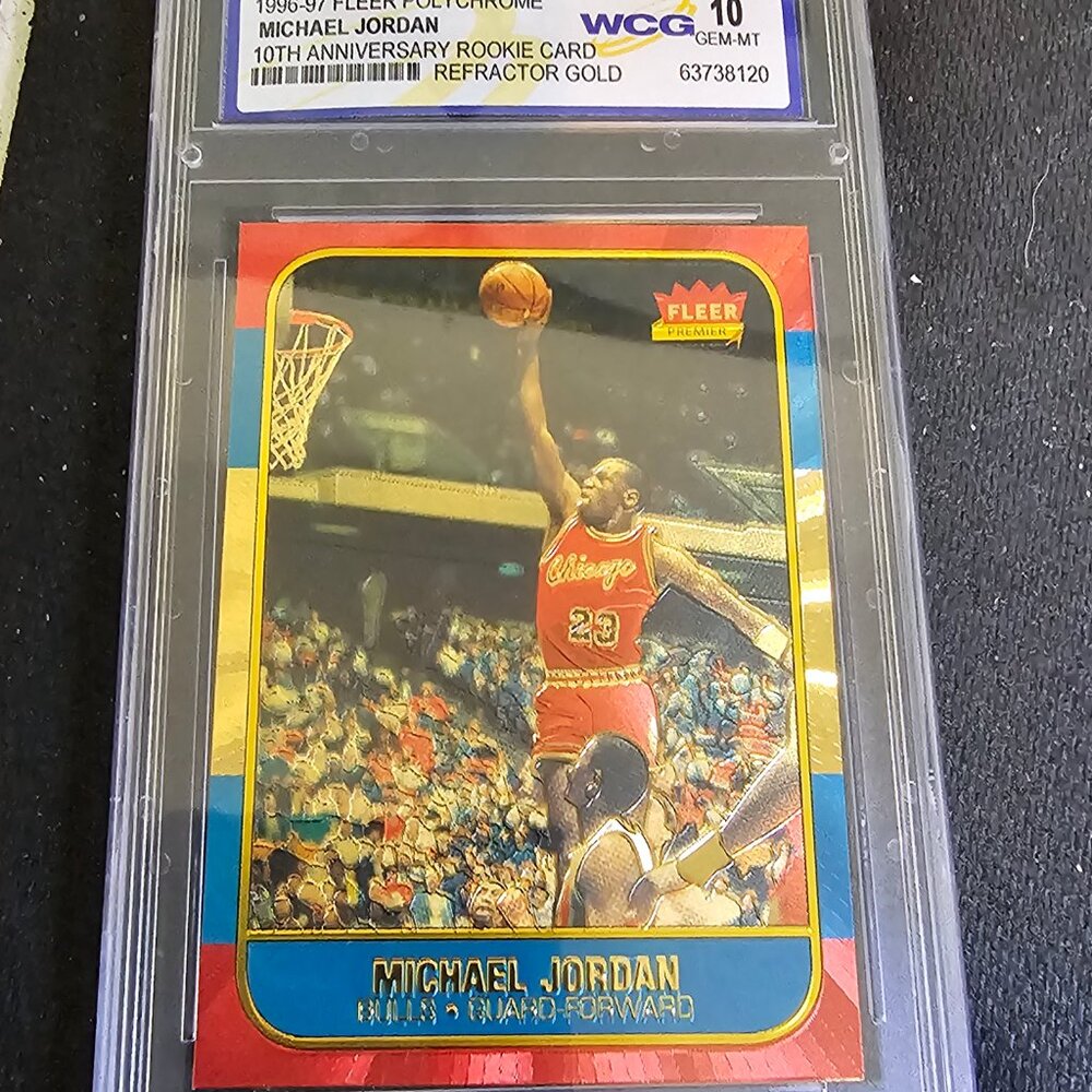 1996 MICHAEL JORDAN FLEER RC 10th annivers. REFRACTOR GOLD GEM mint 10 - Picture 7 of 7